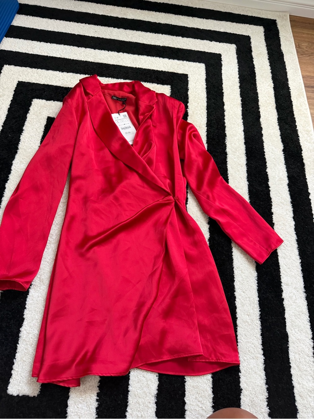 Zara Red Satin Wrap Long-Sleeve Dress